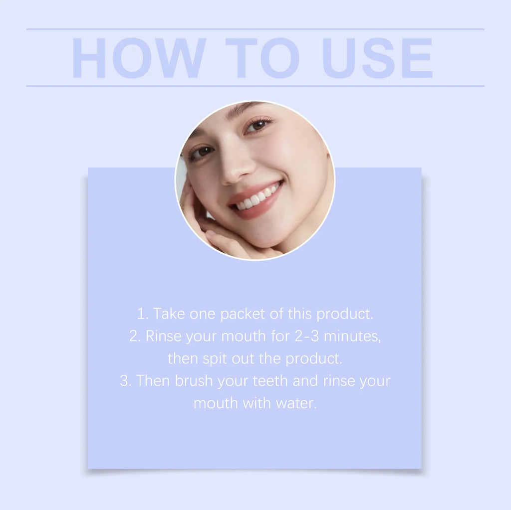 Premium Purple Teeth Whitening Mouthwash Single Use Sachets Alcohol Free Fresh Mint Breath Freshener Gentle Oral Care Portable D